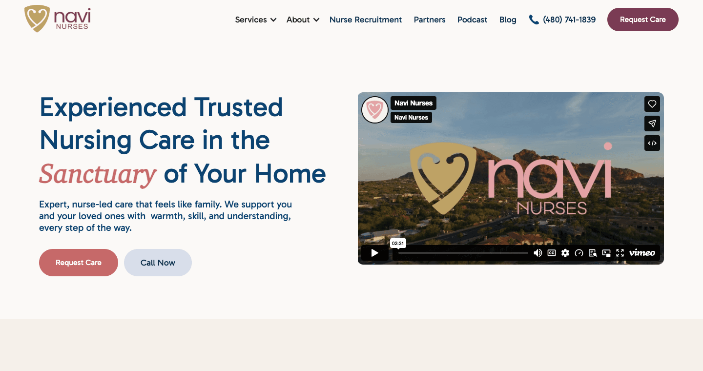 Navi Nurses website homepage